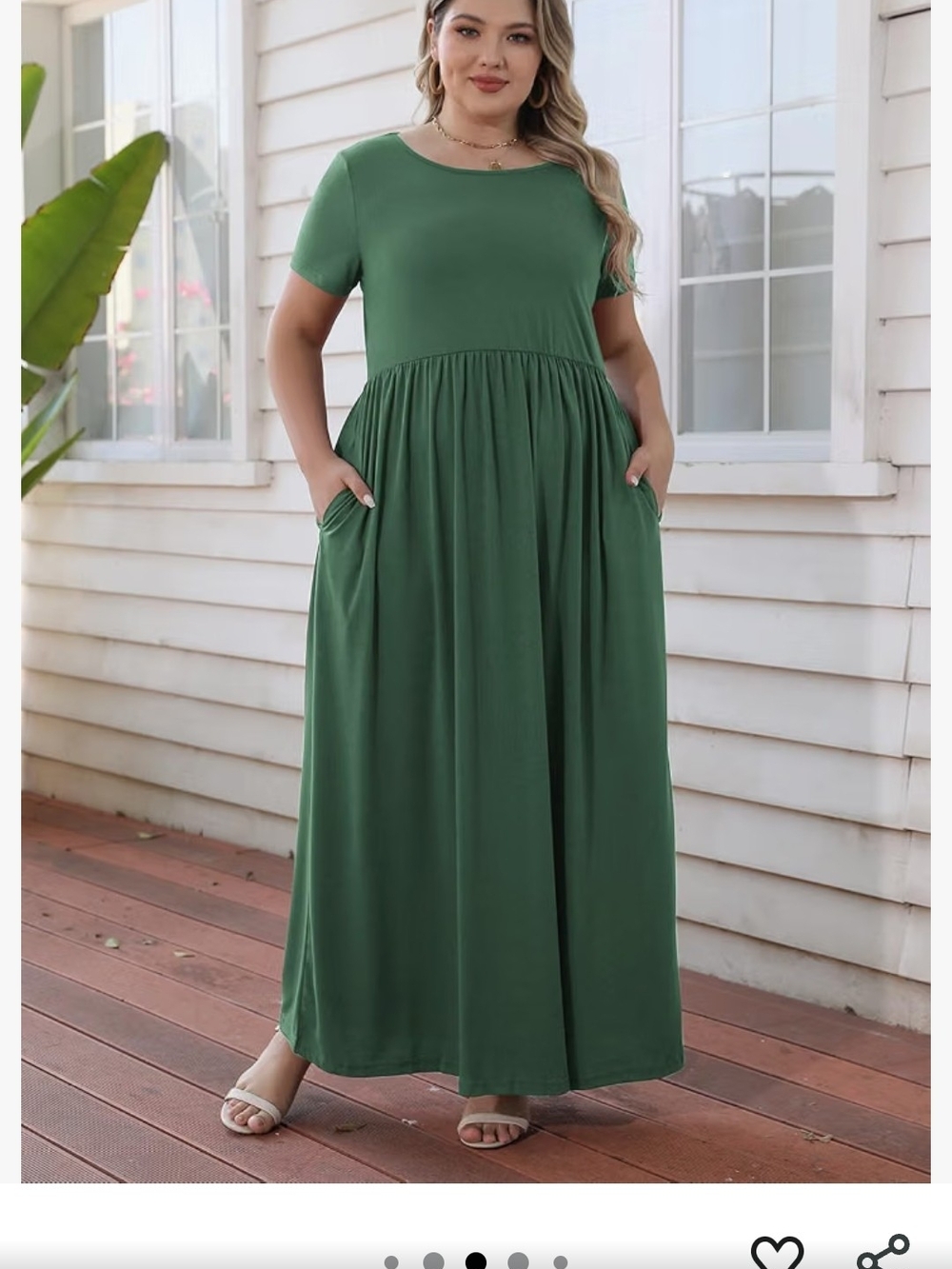 Plus Size Short Sleeve Green Maxi Dress with Pockets